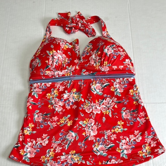 Jessica Simpson Chantilly Halter Red Floral Swim Tankini Top NWT Size Large - Picture 3 of 11